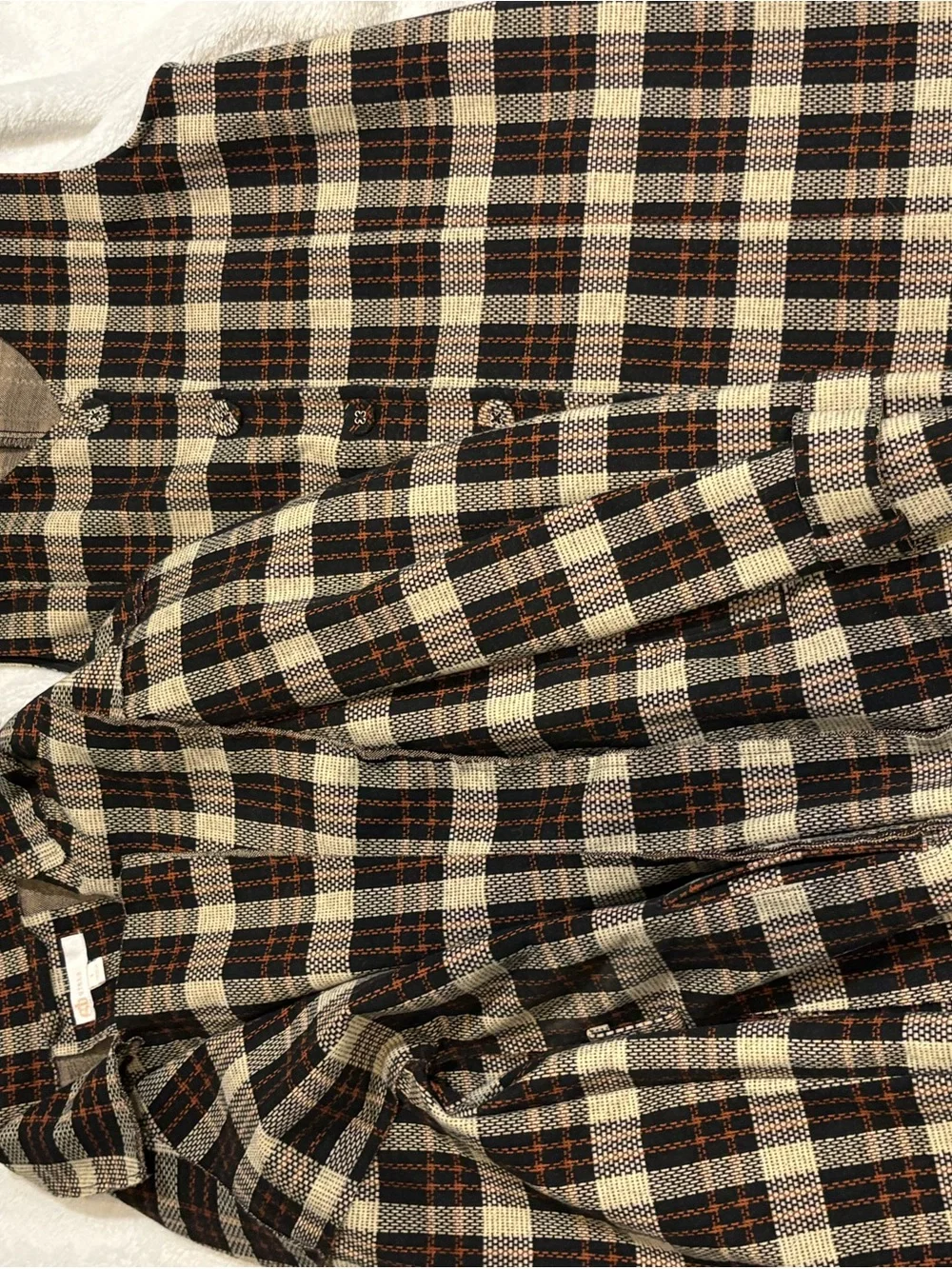 Matching Dress and Jacket Plaid Button-Up Jacket in Black, Cream & Brown